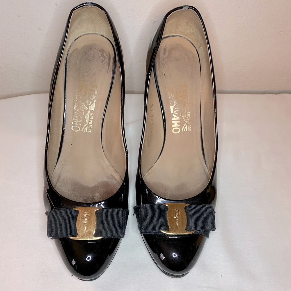 Salvatore Ferragamo Black patient leather pumps